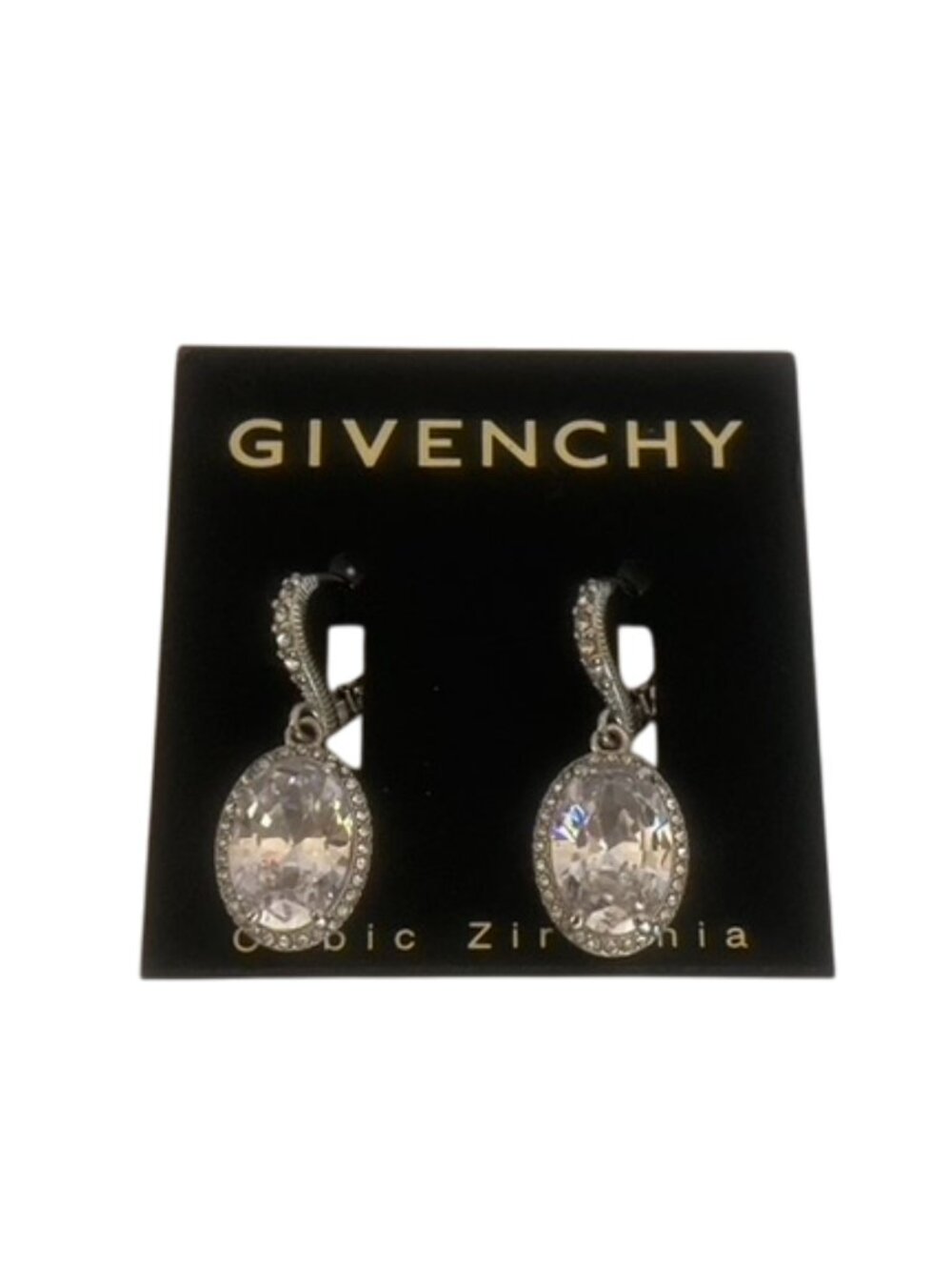 Givenchy Silver Tone Cubic Zirconia Oval Earrings Set NEW